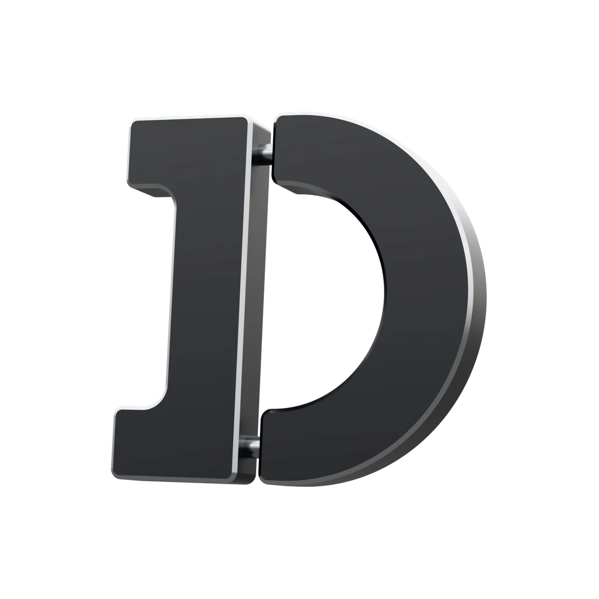 The Driven Innovations mark, made in metal: an I and the bowl of a D on two steel dowels